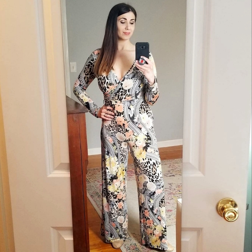 Jumpsuit, Size L, One Clothing (brand), Floral Leopard Print Jumpsuit, Large